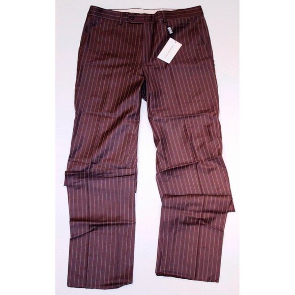 KUHLMAN Dress PANTS Brown 4-POCKET Striped with YELLOW Made in ITALY 50 - Picture 2 of 2